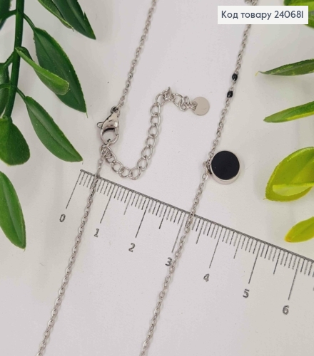 Цепочка серебряного цвета с подвеской с черной эмалью, 40+5см, сталь Stainless Steel 240681 фото 2