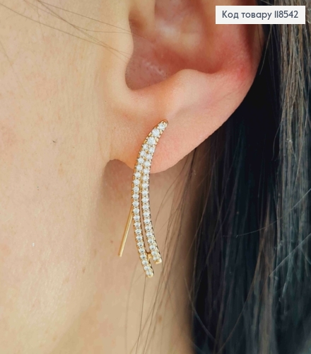 Серьги крючки, "Полет Кометы" с Блестящими камешками, дл. 2,7см, Xuping 18К 118542 фото 3