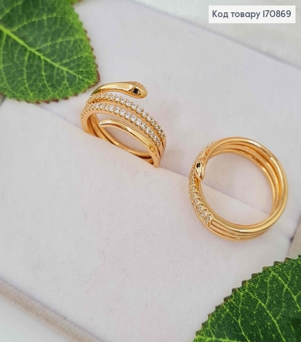 Перстень Змійка потрійна, в камінцях, Xuping 18K 170869 фото 2