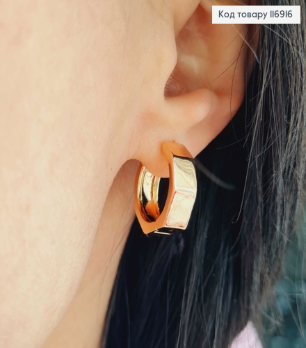 Сережки кільця 1,5см, гранені, шир.5мм, Xuping 18K 116916 фото 2