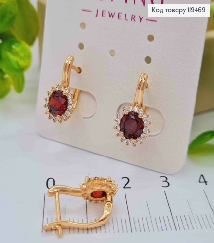 Сережки "Джейн" з Червоним каменем,  1,6см, англійська застібка, Xuping 18К 119469 фото 2