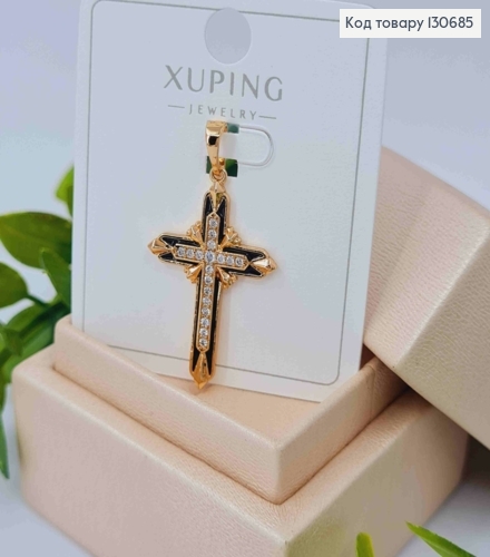 Хрестик з Чорною емаллю та Блискучими камінцями всередині, 3*2см, Xuping 18K 130685 фото 3