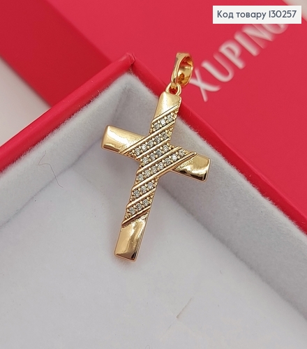 Крестик  1,8х2,5см  с камнями медзолото Xuping 18K 130257 фото 2
