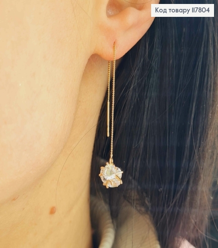 Сережки протяжки, з Кубиком в камінцях, 0,8см, довж. 9см, Xuping 18K 117804 фото 2