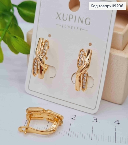 Сережки "Exclusive", прикрашені Блискучими камінцями, 1,7см, англійська застібка,  Xuping 18K 119206 фото 2