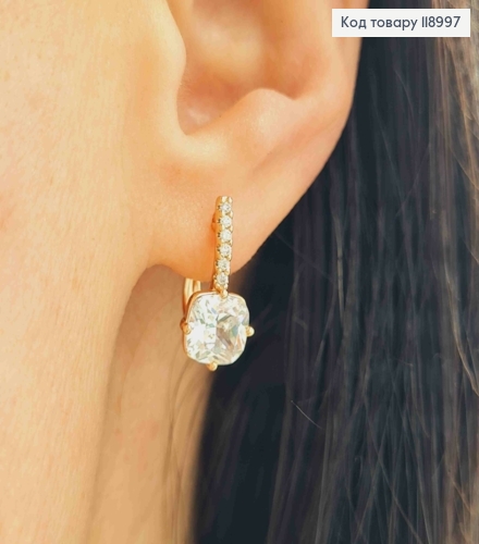 Серьги украшены Блестящим камнем, 1,7см, английская застежка, XUPING 18K 118997 фото 3