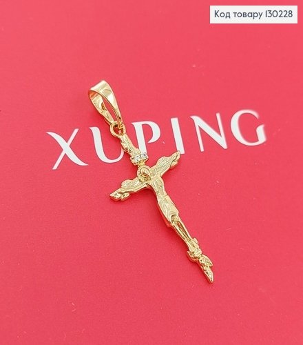 Крестик с распятием 1,8х2,8см и камнями  медзолото Xuping 18K 130228 фото 2