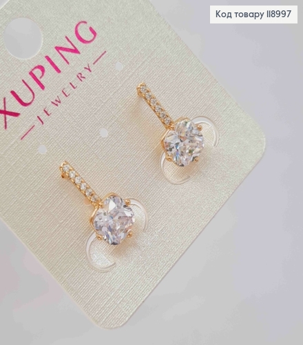 Серьги украшены Блестящим камнем, 1,7см, английская застежка, XUPING 18K 118997 фото 2