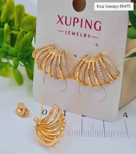 Сережки гвіздки прикрашені Блискучими камінцями, 1,3*2,3см,  Xuping 18К 119475 фото 2
