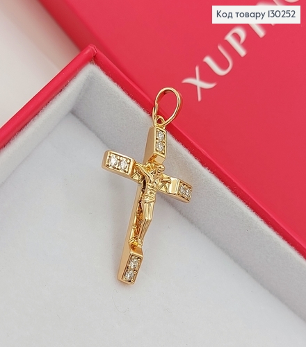 Крестик с распятием 2,2 х3 см с камнями медзолото Xuping 18K 130252 фото 2