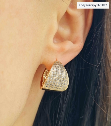 Серьги кольца 1,5см, в камешках, шир.1,5см, Xuping 18К 117002 фото 2