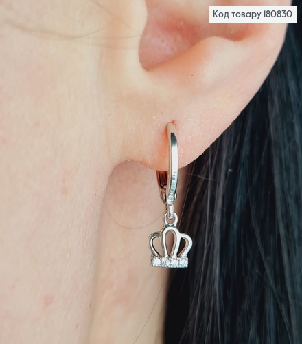 Сережки родированые кольца Корона с камнями, 1,5*0,5см, Xuping 180830 фото 2