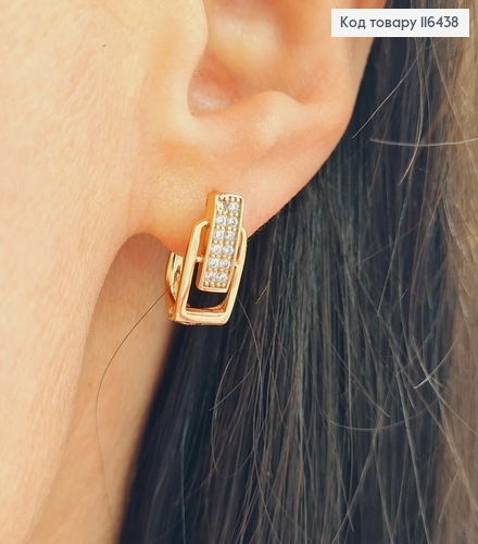 Сережки маленька пряжка, в камінцях, 1,4см, англ. заст. Xuping 18K 116438 фото 2