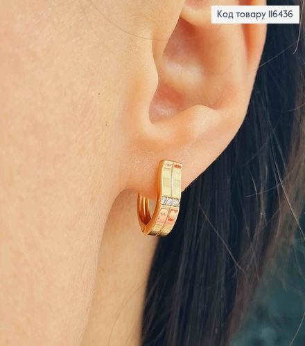 Сережки кільця 1,2см, з вигнутою пластинкою, з камінцями, 1,5см, англ. заст. Xuping 18K 116436 фото 2