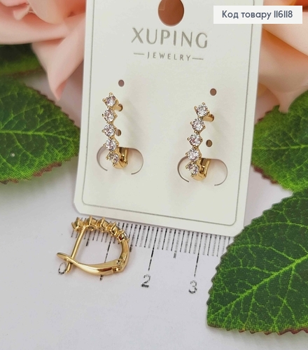 Серьги, "Пять камешков", 1,5см, англ. застежка, Xuping 18К 116118 фото 2
