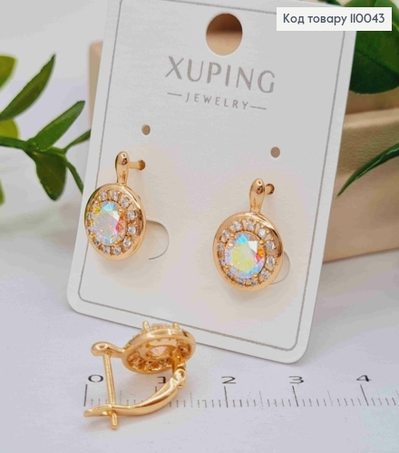Сережки "Блиск" з Блискучим каменем Хамелеон, довж.1,5см, англійська застібка, Xuping 18K 110043 фото 2