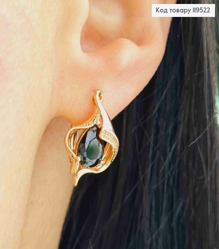 Серьги "Космическая Каплинка" с Черным камнем, 1,8см, английская застежка, Xuping 18K 119522 фото 2