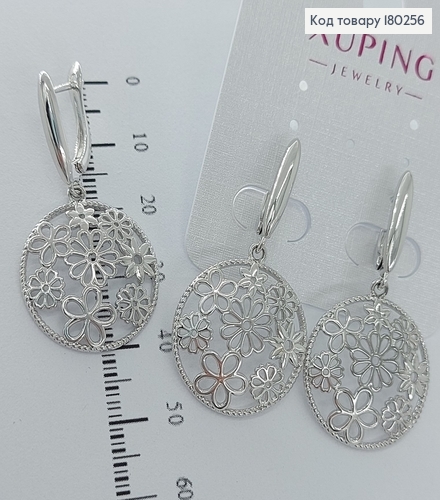 Сережки підвіски з квіточками  родіроване медзолото Xuping 180256 фото 3