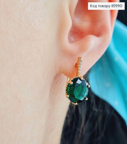 Серьги, "Загадка" с большим Зеленым камешком, 1,8см, англ. застежка, Xuping 18K 115990 фото 2