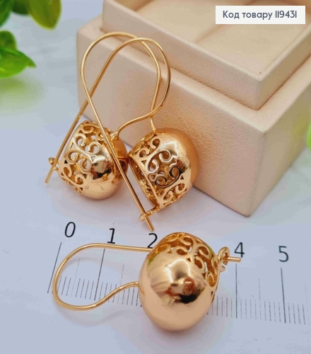 Сережки з  ажурною "Кулькою" (1,6см), довжина 3,2см, французька застібка, Xuping 18К 119431 фото 2