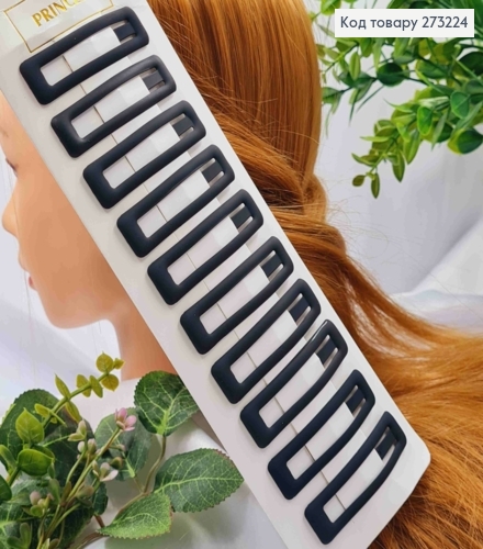 Заколки Тік-Так, матова Прямокутна, Чорного кольору, 6см, 10шт/уп 273224 фото 2