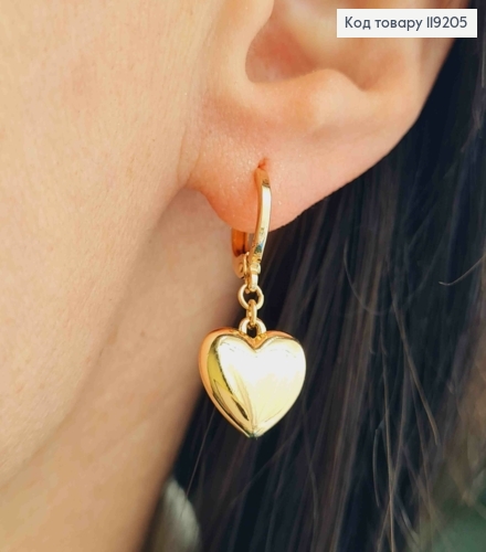 Сережки кільця з підвісним "Серцем" (1,2см), діаметр 1,1см,  Xuping 18K 119205 фото 2