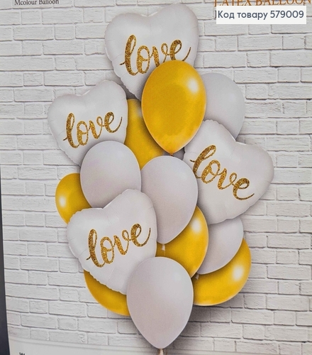 Набір куль "Gold Love", 4шт(фольговані18'')+12(латексні12'') 579009 фото 2