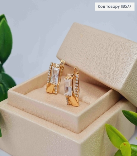 Серьги "Грация" украшены Блестящими камешками, 1,5см, английская застежка, Xuping 18К. 118577 фото 2