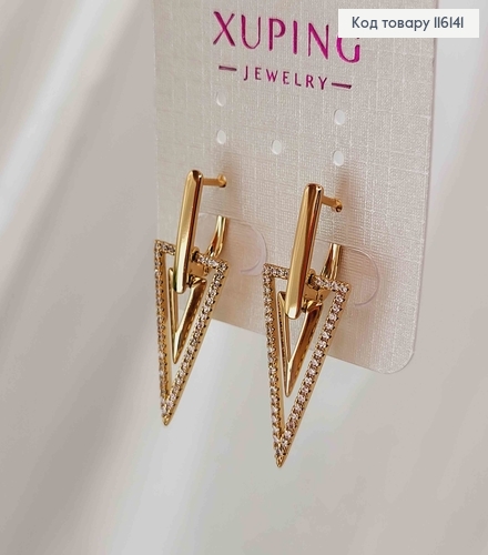 Сережки, "Два трикутники", з камінцями, 2,5см, англ. застібка, Xuping 18К 116141 фото 3