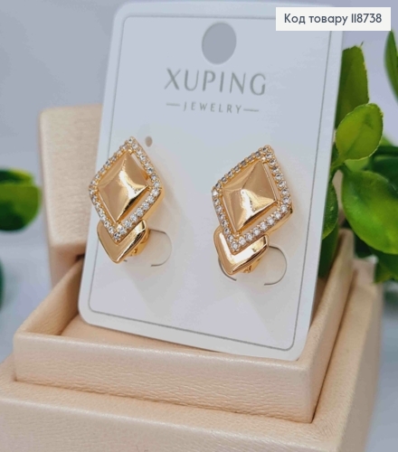 Сережки "Глорія" з Блискучими камінцями, 1,8см, англійська застібка, Xuping 18K 118738 фото 2
