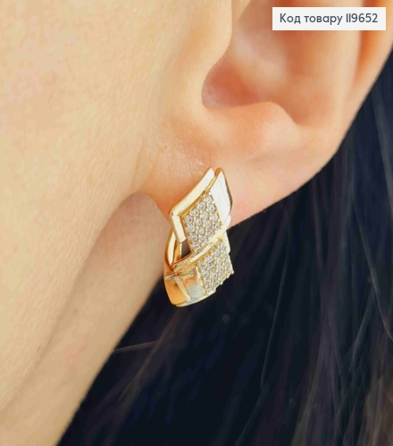 Серьги фигурные украшены Блестящими камешками, длина 1,7см, английская застежка, Xuping 18К. 119652 фото 2