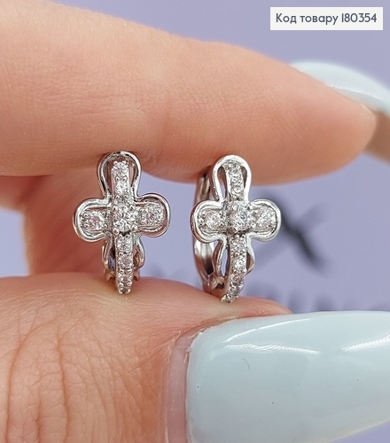 Сережки кільця хрестики з камінцями родоване   Xuping 180354 фото 3