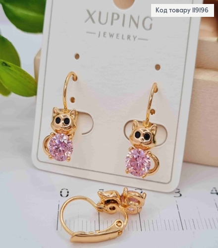Сережки "Котик" з Рожевим каменем, довжина 2см, Xuping 18K 119196 фото 2