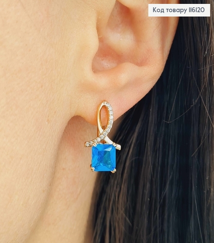 Сережки, "Аделін" з Голубим камінцем, 2м, англ. застібка, Xuping 18К 116120 фото 2