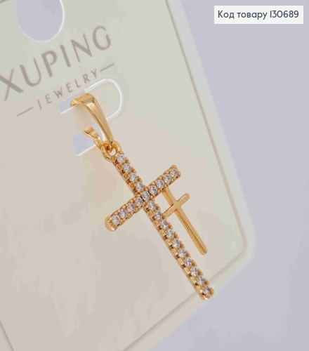 Хрестик подвійний з Блискучими камінцями, 2,4*1,3см, Xuping 18К 130689 фото 2