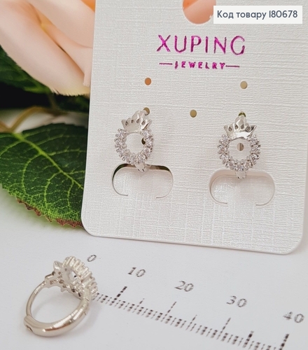 Сережки родовані кільця корона з камінцями, 1*0,8см, Xuping 180678 фото 2