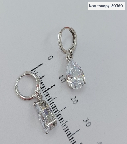 Сережки кільця з великим камнем капелькою родоване   Xuping 180360 фото 3