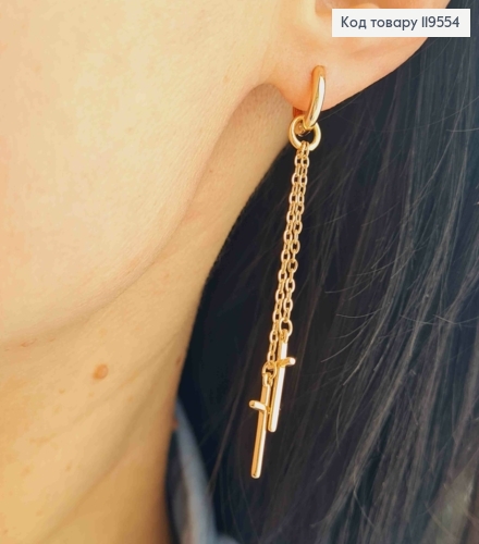 Серьги кольца Асимметричные с "Крестиками", диаметр 1,1см, (2см; 5см), Xuping 18K 119554 фото 4