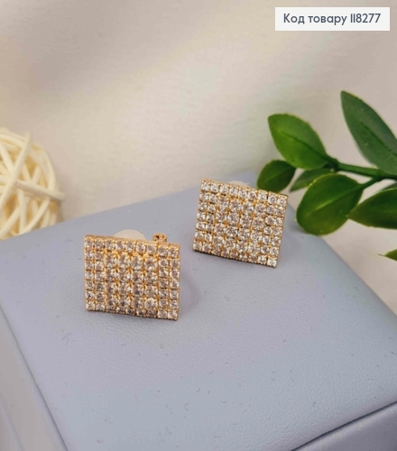 Серьги клипсы "Прямоугольные" украшены Блестящими камешками, 1,5см, Xuping 18К 118277 фото 2