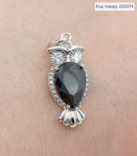 Кулон сова з великим чорним каменем родіроване медичне золото Xuping   220074 фото 2