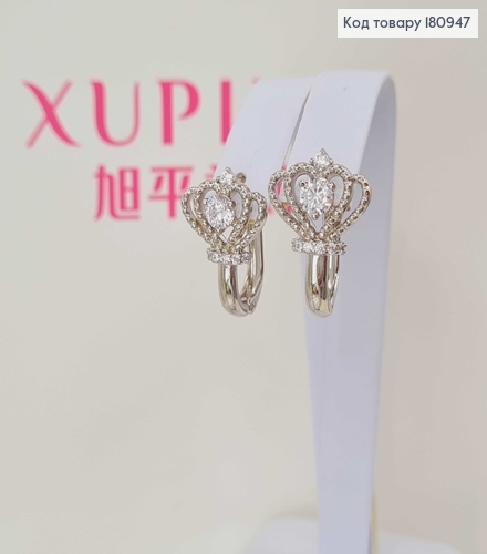 Сережки родованные, корона в камнях, англ. зам. 1.5см Xuping 180947 фото 2