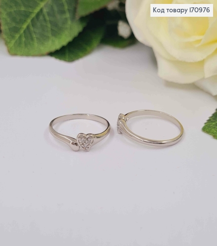 Кольцо родованное, тоненькое с сердечком в камешках, Xuping 18K 170976 фото 2