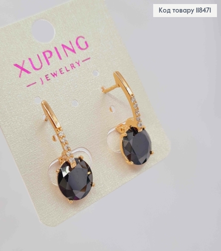 Серьги с черным камнем, 2,5см, англ. застежка, XUPING 18K 118471 фото 3