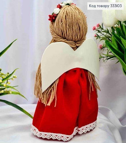 Лялька Дівчинка, "Янголятко" в Червоній сукні вишиванці (27см), ручна робота, Україна 333103 фото 2