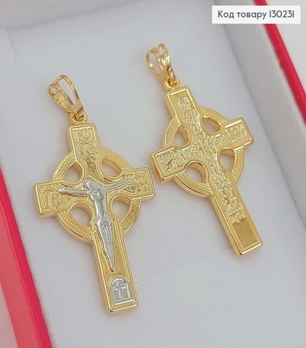 Крестик с распятием и родием 2,5х3,5см молитвою медзолото Xuping 18K 130231 фото 3