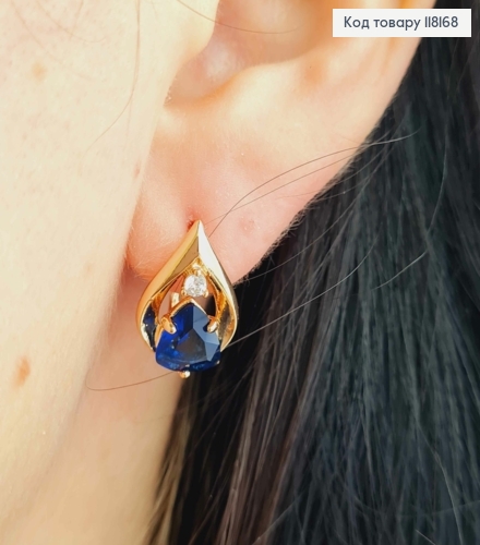 Серьги "СОФИ" с Темно-Синим камнем, 1,5см, англ. заст., Xuping 18K 118168 фото 3