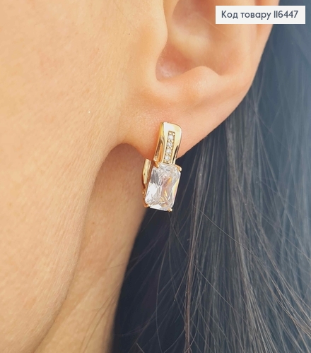 Сережки пластинки, з квадратним камінцем,  1,5см, англ. заст. Xuping 18К 116447 фото 2