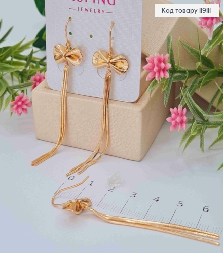 Сережки гачки з "Бантиком" та трьома ланцюжками, 6,8см XUPING 18K 119111 фото 3