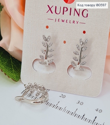 Сережки родовані 1,5*0,9см , Листочки з  камінцями Xuping 180597 фото 2