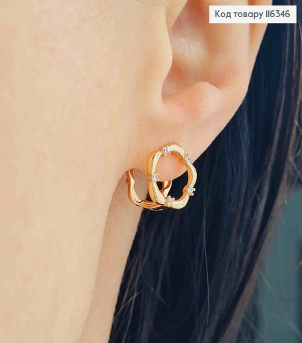 Сережки, Подвійна Квіточка з камінчиками, 1,1см, англ. заст. Xuping 18K 116346 фото 2